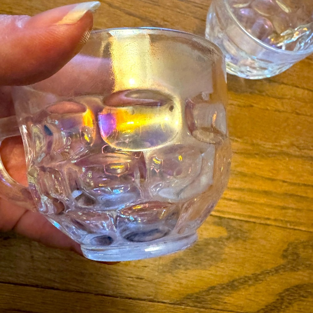 Federal Pressed Carnival Glass Vintage Iridescent Colonial Lot Of 2 Punch Cups